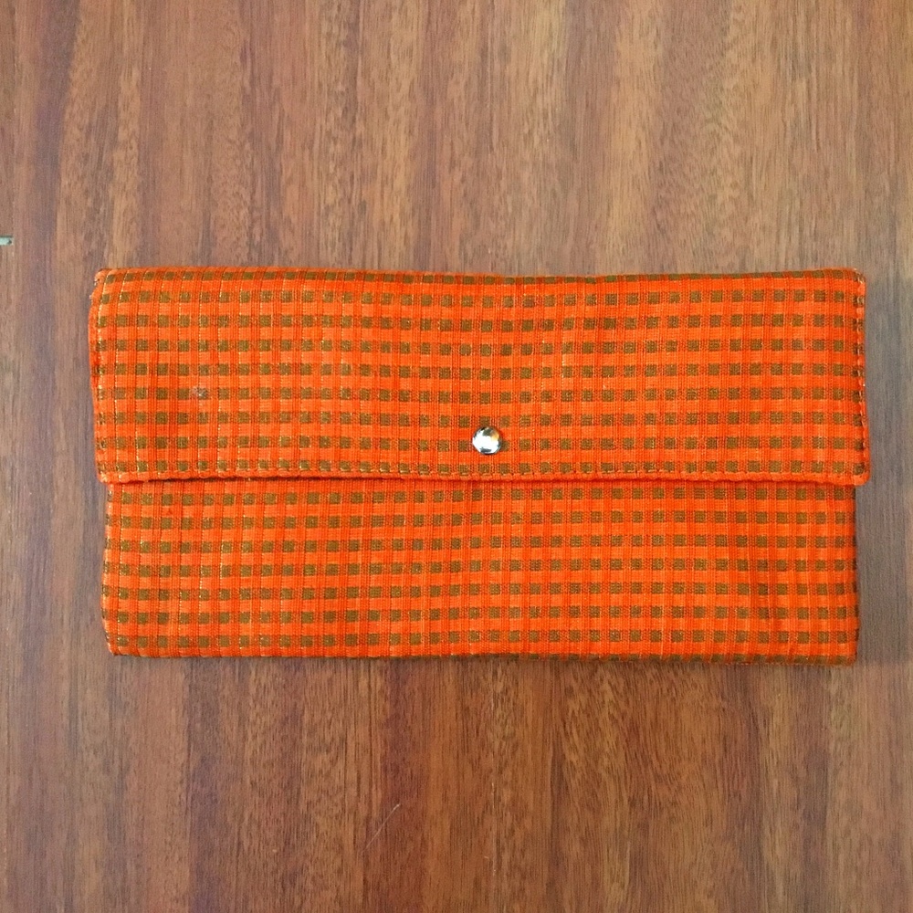 Vintage-Inspired Orange Shweshwe Plaid/Checkered Pattern Adunni Women's Clutch